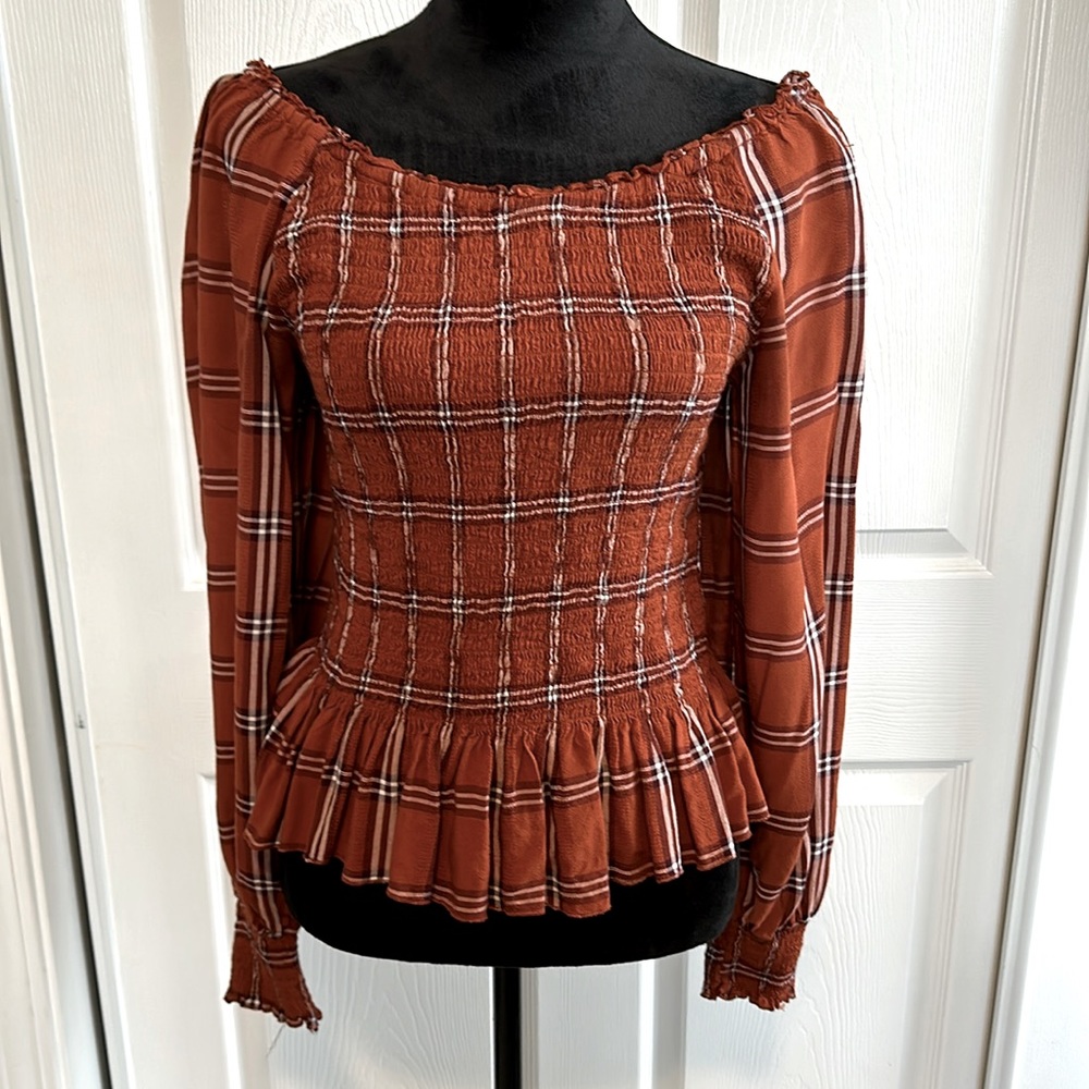 Smocked long sleeve blouse